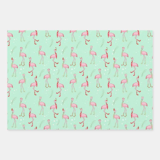 Niedliches Weihnachtsrosa Flamingo-Muster Geschenkpapier Set (Vorderseite 2)