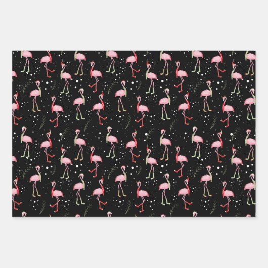 Niedliches Weihnachtsrosa Flamingo-Muster Geschenkpapier Set (Vorderseite)