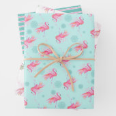 Niedliches Weihnachtsrosa Flamingo Muster Wasserfa Geschenkpapier Set (Beispiel)