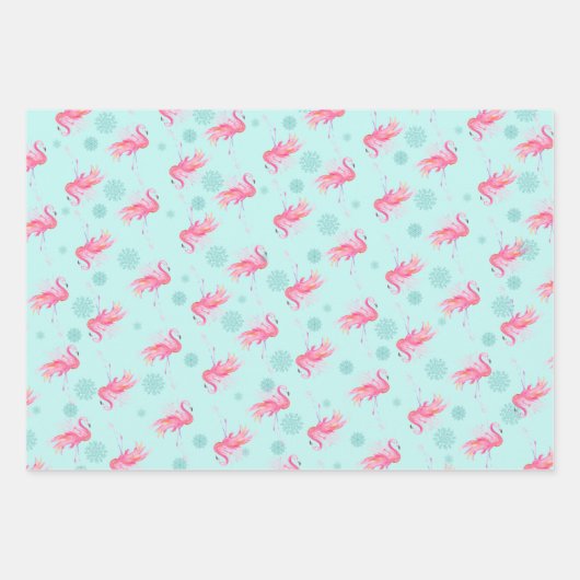 Niedliches Weihnachtsrosa Flamingo Muster Wasserfa Geschenkpapier Set (Vorderseite)
