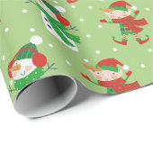Niedliches Weihnachtsschneemann und Elfenwackelpap Geschenkpapier (Rolleneckpunkt)