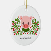Niedliches Weihnachtsschwein-Foto Keramik Ornament (Rechts)