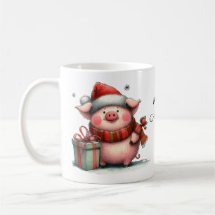 Niedliches Weihnachtsschwein in einer Weihnachtsma Kaffeetasse