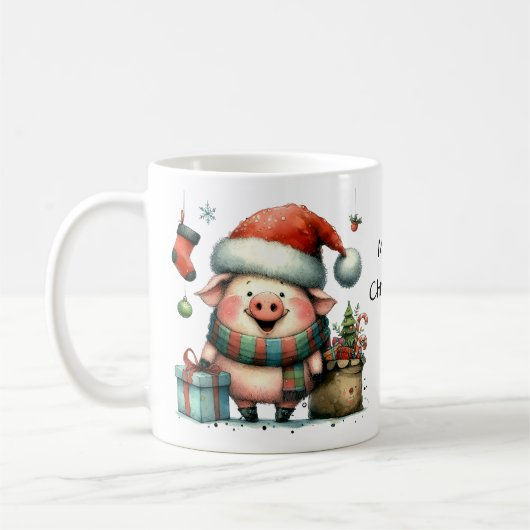 Niedliches Weihnachtsschwein mit Geschenken Kaffeetasse (Links)