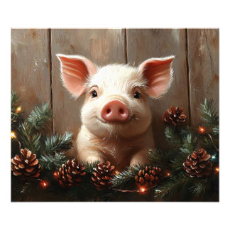 Niedliches Weihnachtsschwein Rustikales Gemälde Fotodruck