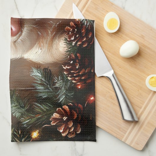 Niedliches Weihnachtsschwein Rustikales Gemälde Geschirrtuch (Viertel Falte)