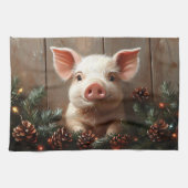 Niedliches Weihnachtsschwein Rustikales Gemälde Geschirrtuch (Horizontal)