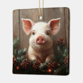 Niedliches Weihnachtsschwein Rustikales Gemälde Keramikornament (Links)