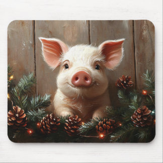 Niedliches Weihnachtsschwein Rustikales Gemälde Mousepad