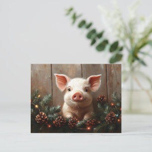Niedliches Weihnachtsschwein Rustikales Gemälde Postkarte