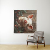 Niedliches Weihnachtsschwein Rustikales Gemälde Wandteppich (Beispiel (Horizontal))
