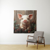 Niedliches Weihnachtsschwein Rustikales Gemälde Wandteppich (Beispiel)