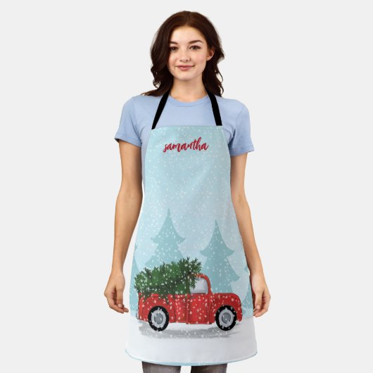 Niedliches WeihnachtsScript Watercolor Rustikaler Schürze (Getragen)