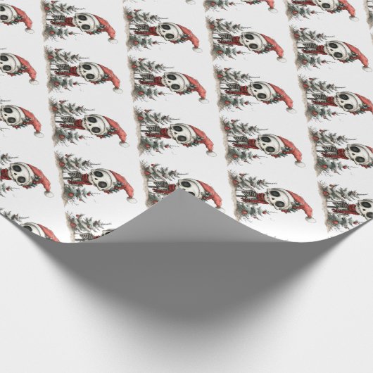 Niedliches Weihnachtsskelett mit Weihnachtsbäumen Geschenkpapier (Ecke)
