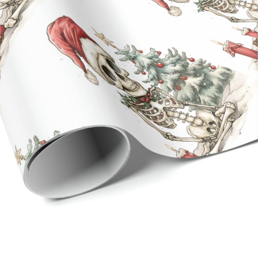 Niedliches Weihnachtsskelett und Weihnachtsbaum Geschenkpapier (Rolleneckpunkt)