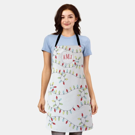 Niedliches Weihnachtsstring Light Monogram Custom Schürze (Getragen)