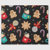 Niedliches Weihnachtsthema Pattern Schwarz Geschenkpapier (Flach)