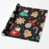 Niedliches Weihnachtsthema Pattern Schwarz Geschenkpapier (Ungerollt)