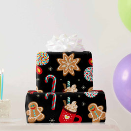 Niedliches Weihnachtsthema Pattern Schwarz Geschenkpapier