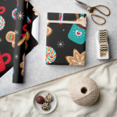 Niedliches Weihnachtsthema Pattern Schwarz Geschenkpapier