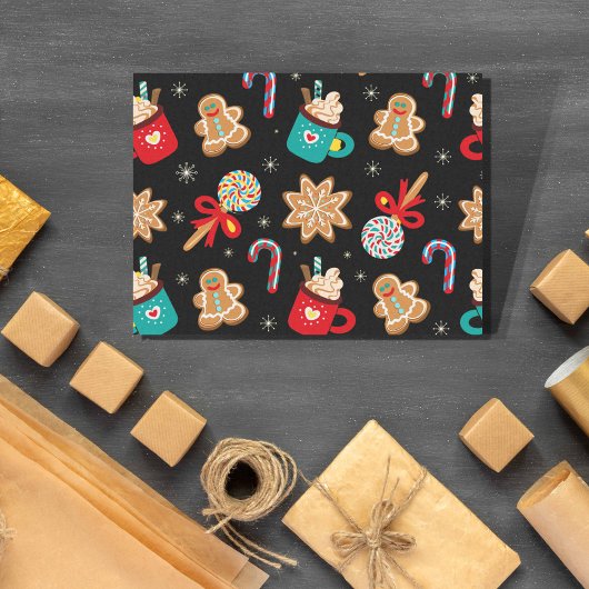 Niedliches Weihnachtsthema Pattern Schwarz Seidenpapier