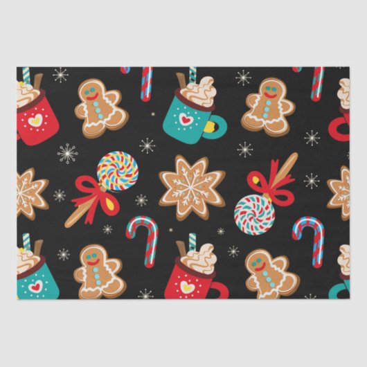 Niedliches Weihnachtsthema Pattern Schwarz Seidenpapier (Vorderseite)