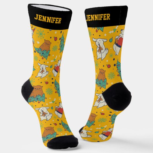 Niedliches Weihnachtstiermuster Weihnachten Weihna Socken (Gewinkelt)