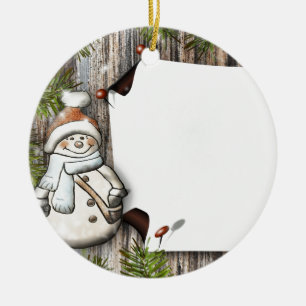 Niedliches Weihnachtswald Land Rustikaler Schneema Keramik Ornament