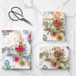 Niedliches Weihnachtswaldlandmuster Geschenkpapier Set