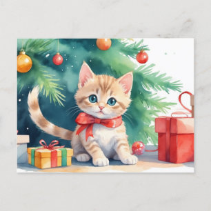 Niedliches Weihnachtswasser Orange Tabby Kitten Feiertagspostkarte