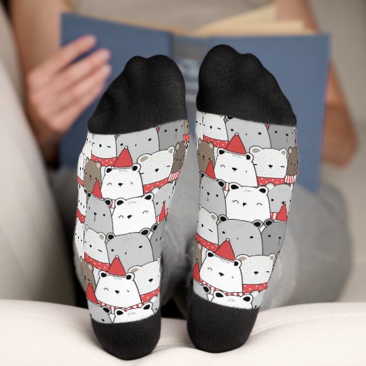Niedliches Weihnachtsweiße Bären Illustriertes Mus Socken (Unterseite)