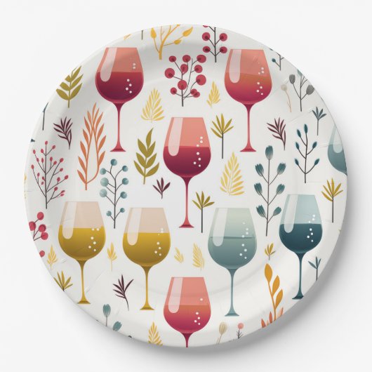 Niedliches Weinbecher Pappteller (Vorderseite)