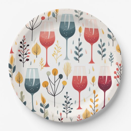 Niedliches Weinbecher Pappteller (Vorderseite)