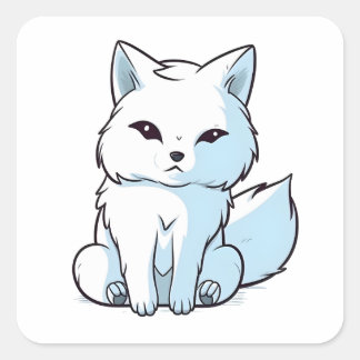Niedliches Weiß-Arctic-Fox-Comic Quadratischer Aufkleber