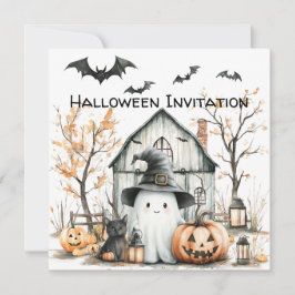 Niedliches Weiß- und Orangenschaum mit Herbststall Einladung