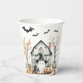 Niedliches Weiß- und Orangenschaum mit Herbststall Pappbecher