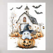 Niedliches Weiß- und Orangenschaum mit Herbststall Poster (Vorne)