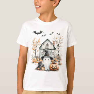 Niedliches Weiß- und Orangenschaum mit Herbststall T-Shirt