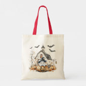 Niedliches Weiß- und Orangenschaum mit Herbststall Tragetasche (Rückseite)