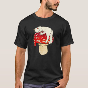 Niedliches Weiße Katze Schlafen Gepunkteter Roter T-Shirt