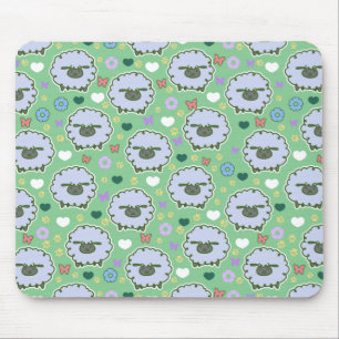 Niedliches weiße Schaf-Grün-Muster Mousepad