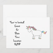 Niedliches Weißer Regenbogenunicorn Einladung (Vorne/Hinten)