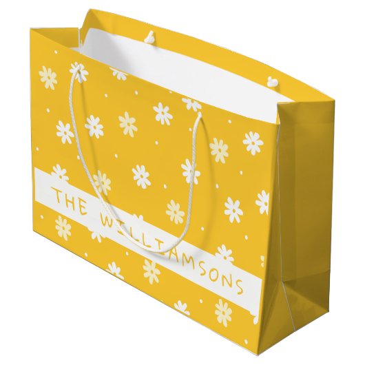 Niedliches Weißes Abendrot Personalisiert-Gelbes O Große Geschenktüte (Rückseite Schrägansicht)