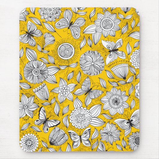 Niedliches, weißes, blumengelbes Design Mousepad (Vorne)