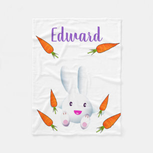 Niedliches Weißes Bunny & Carrots Fleecedecke