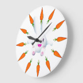 Niedliches Weißes Bunny & Carrots Große Wanduhr (Winkel)
