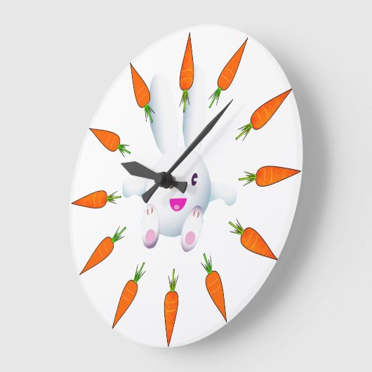 Niedliches Weißes Bunny & Carrots Große Wanduhr (Winkel)