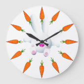 Niedliches Weißes Bunny & Carrots Große Wanduhr (Vorderseite)