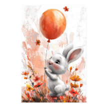 Niedliches Weißes Bunny mit Orange Balloon Digital