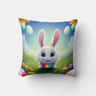 Niedliches Weißes Bunny mit Ostereiern Kissen